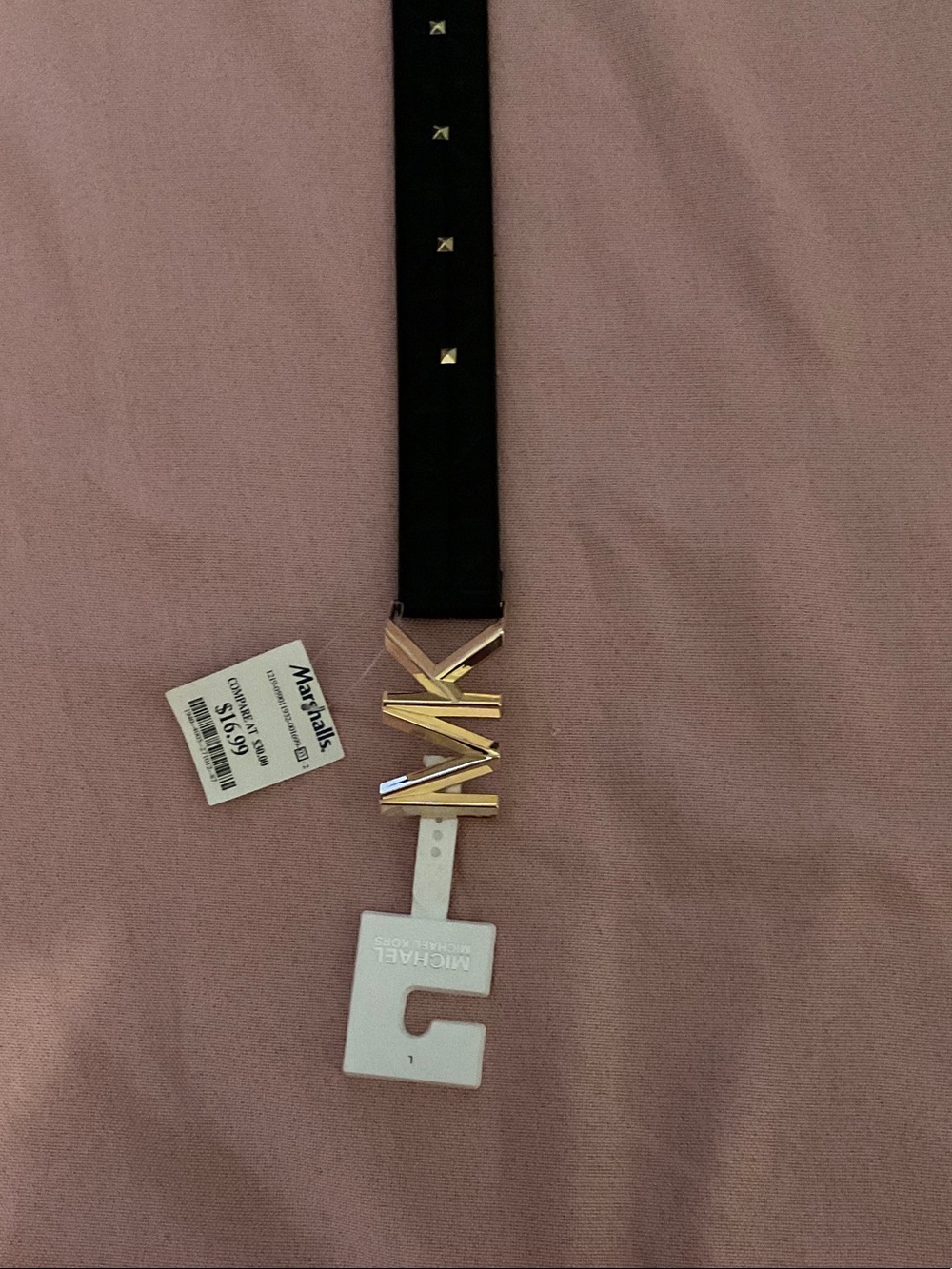 Michael Kors Black Belt with Gold MK Logo Accent